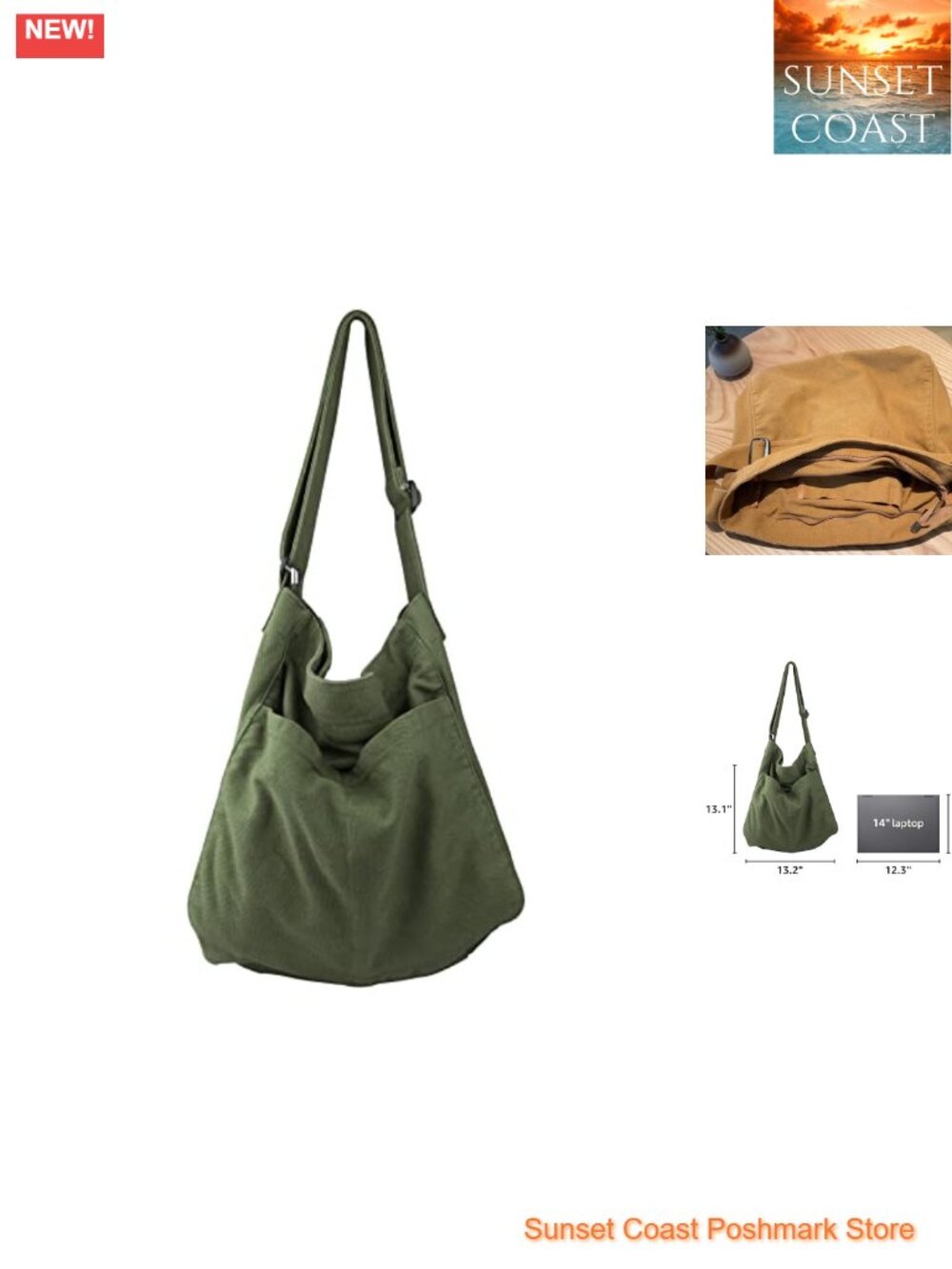 Canvas Hobo Crossbody Shoulder Tote Bag Multi-Pocket Casual Purse Messenger